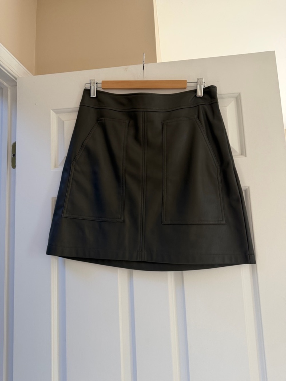 Women's Olive Faux Leather A-Line Mini Skirt